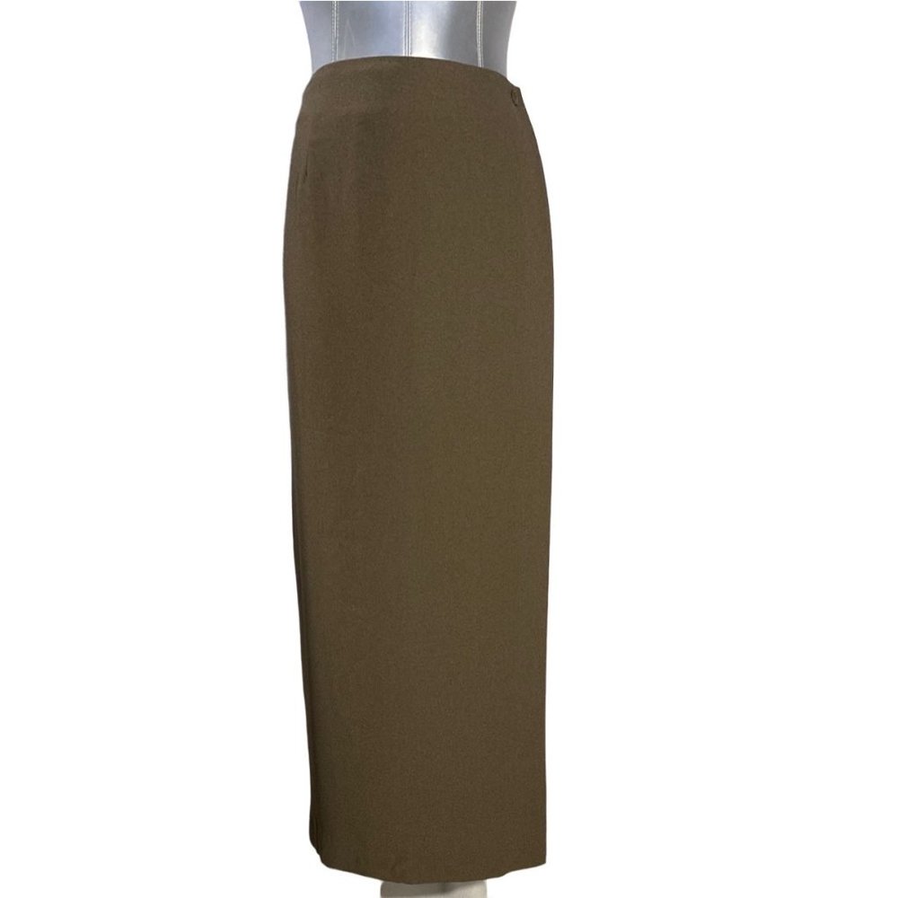 Halston Lifestyle 14 Skirt Long True Wrap Career Heather Black Taupe Button Work